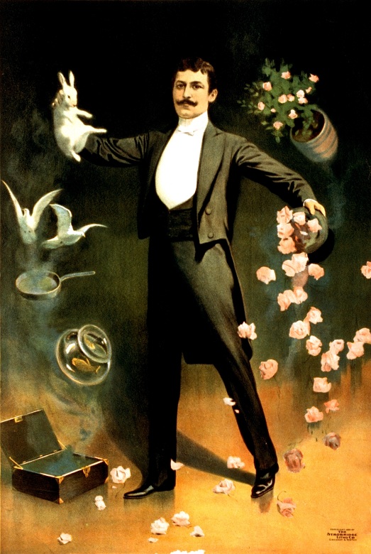 Zan_Zig_performing_with_rabbit_and_roses,_magician_poster,_1899-2